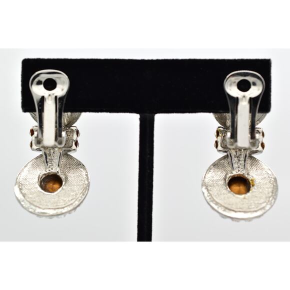 Vintage Crystal Clip On Earrings Rhinestone Drop Shiny Channel Chunky 1980s 9H - Picture 10 of 12